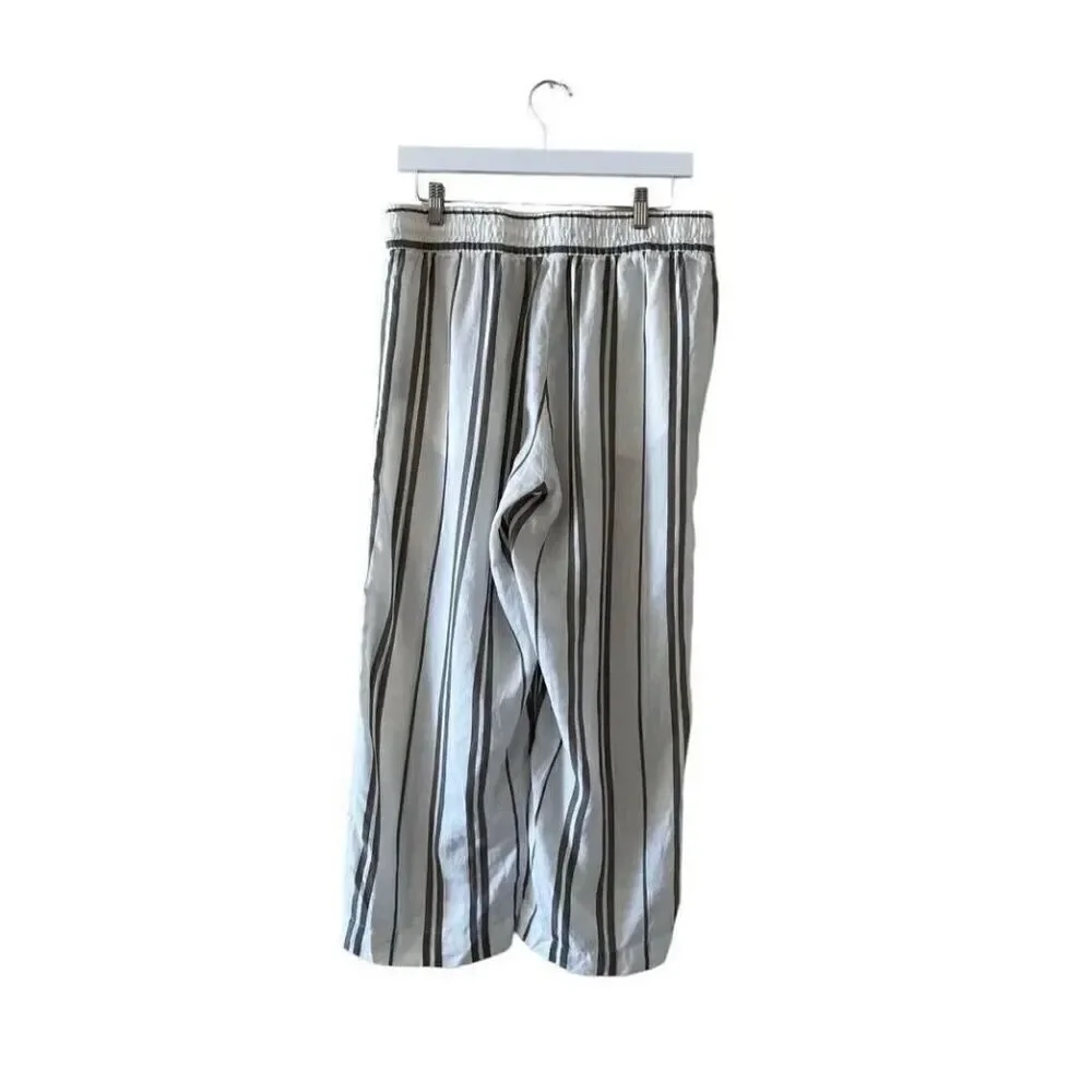 H & M Logg Linen Blend White Striped Culottes Ankle Length Pants  SZ 8 # 1519